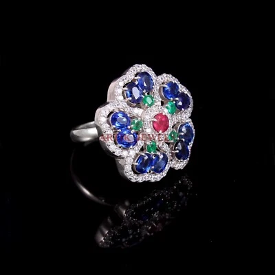 Heizbar Kynite Saphir Edelstein Mit 925 Sterlingsilber Ring für Damen #4640 - Bild 1 von 4