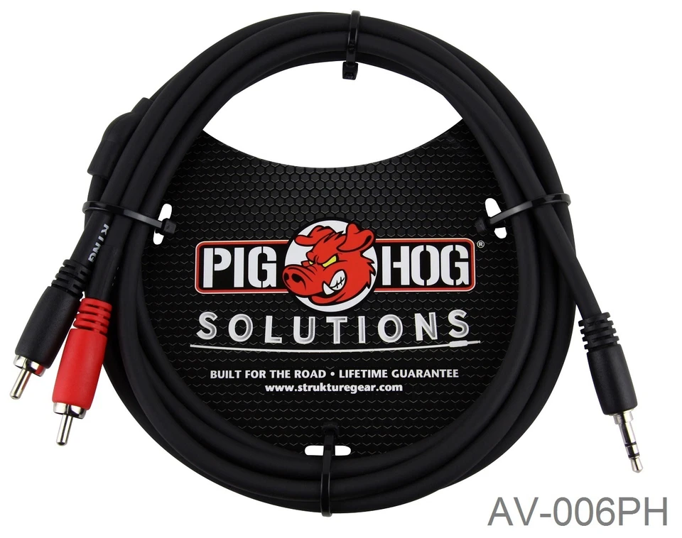 6ft PigHog Stereo Breakout Cable, 3.5mm Stereo Male to Dual RCA Male, AV-006PH - Image 1 of 1