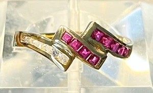 Princess Cut Ruby and Diamond 14k Yellow Gold Ring Size 6.25 - Picture 1 of 6
