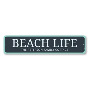 Personalized Beach Life Family Name Beach Cottage Sign Beach Metal Decor Sign - Picture 1 of 4