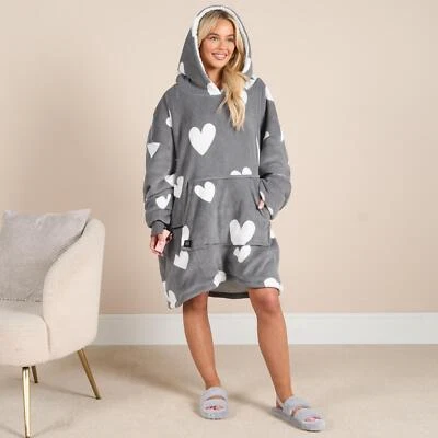 OHS Heart Heated Hoodie Blanket Electric Warm Sherpa Fleece Oversized Plush Throw