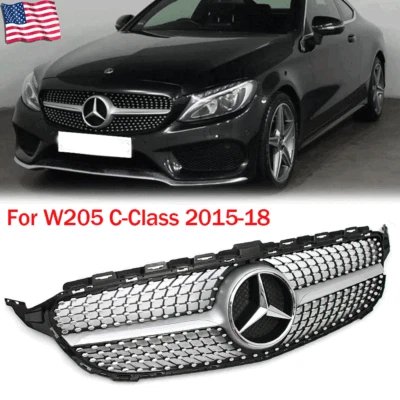 Front Grill W/Emblem For 2015-2018 Mercedes Benz W205 C350 C250 C300 C200 Grille - Image 1 of 4