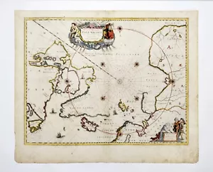 NORTH POLE Arctic Lands Poli Arctici original antique map Janssonius Schenk 1690 - Picture 1 of 8