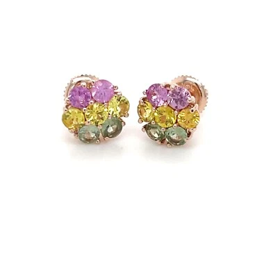 Pendientes Flor Zafiro 1.85ct Natural Verde, Amarillo, Rosa Zafiros Oro 14K Foto 1 de 3