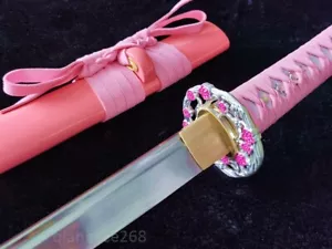 Pink sty 1095 carbon steel sharp blade Japanese samurai sword white flower saya - Picture 1 of 8