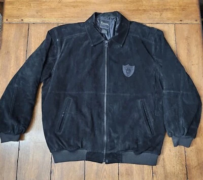 Vintage Raiders Mens L Jacket Bomber Suede Black Spotlight Tag Stadium  - Image 1 of 4