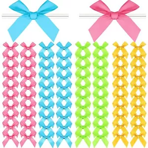 Christmas Twist Tie Bows 100 Pcs Satin Twist Tie Bows for Treat Bag Satin Rib... - Picture 1 of 7