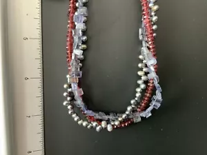 Designer Artisan SS Granat Perle Iolite 3 Stränge Halskette 16-19"" Neu mit Etikett schön - Bild 1 von 3