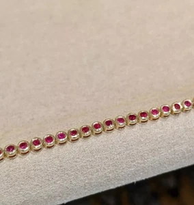 5 Ct Round Cut Lab Created Red Ruby Link Tennis Bracelet 14K White Gold Finish - Picture 1 of 8