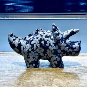 Snowflake Obsidian Triceratops Carving - Crystal Dinosaur - 8.18OZ - Picture 1 of 14