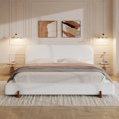 California King Size Upholstered Platform Bed with Headboard & Solid Wood Legs - Image 1 of 4