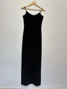 Vintage Dorothy Perkins Black Slip Dress S 90s Y2K Gold Strap Minimalist Chic - Picture 1 of 9