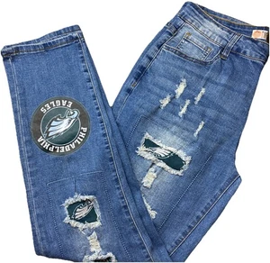 Philadelphia Eagles CUSTOM Women’s Jeans Size 12 Super Bowl LVII Distressed - Picture 1 of 8