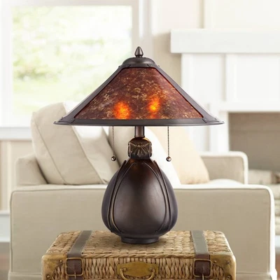Tiffany Style Table Lamp Bronze Pottery Mica Natural for Living Room Bedroom - Image 1 of 4