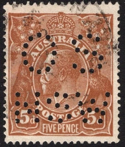 5d MARRÓN KGV MARCA DE AGUA ÚNICA PERFORADA "OS/NSW" MUY FINA USADA (A30595) - Imagen 1 de 1