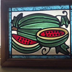 Kunstglasmalerei im Holzrahmen Wassermelone Bild Kunst - 11,5" L x 1" B x 9,5" H - Bild 1 von 6