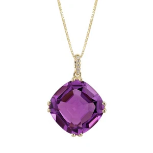 Natural Amethyst 17.96 carats in 14KYG Pendant with 0.04 cts Dia & 18" box chain - Bild 1 von 3