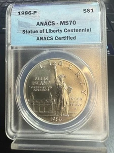 1986-P STATUE OF LIBERTY CENTENNIAL DOLLAR ANACS MS70 - Picture 1 of 2