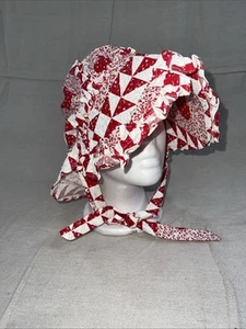 Pioneer Handmade Prairie Bonnet | Red Heart Floral | Early American Style - Picture 1 of 7