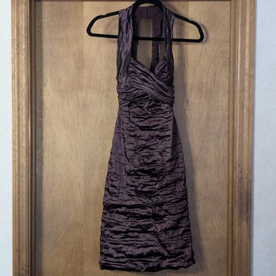 Nicole Miller Size 4 Plum Metallic Ruched Cocktail Dress Bodycon Prom Homecoming - Image 1 of 4