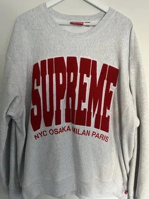 FW21 Supreme Cities Crewneck chenille logo Ash grey X-Large sweatshirt NYC PARIS - Image 1 of 4