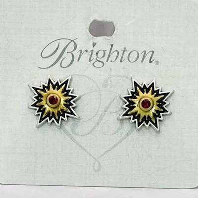 NWT Brighton Dynasty Starburst Earrings Two-Tone Red Crystal Post Studs - Image 1 of 4