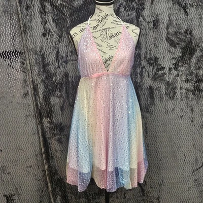 Top Babydoll Juniors S Arco Iris Lentejuelas Coqueta Hada Y2K Años 90 Cóctel Club Ropa Foto 1 de 4