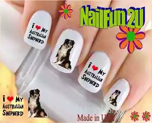 Nail Art 106A HUNDESASSE Australian Shepherd Love WaterSlide Nagelaufkleber Transfers - Bild 1 von 2
