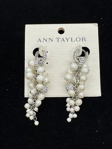 Ann Taylor Women's White Pearl Ivory Grape Cluster Drop Leverback Earrings - Picture 1 of 4