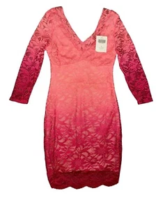 Boston Proper Sz 2 Ombre Pink Lined Lace Mesh Floral Sheath V-Neck Dress Resort - Picture 1 of 4