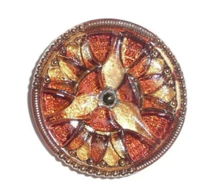 Gorgeous Large Czech Glass Flower Button - Brown & Champagne w/ Gold Finish 34mm - Picture 1 of 6