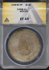 1948-Mo 5 Pesos 90% Silver EF-45 ANACS # 7666116 + Bonus