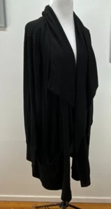 VIRTUELLE SIZE XL WOMENS BLACK STRETCH RIBBED OPEN CARDIGAN KNEE LENGTH POCKETS - Picture 1 of 10