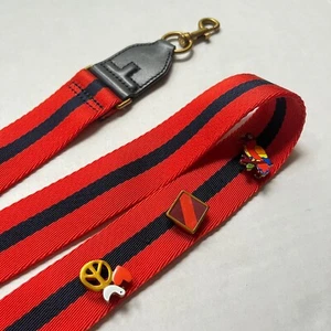 Tory Burch Crossbody Strap Guitar Strap with 3 Charm Pins Red Navy Blue Stripe - Picture 1 of 9