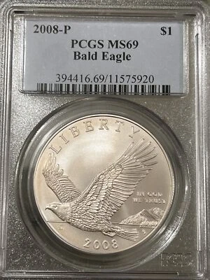 2008-P PCGS MS69 Bald Eagle Commemorative Silver Dollar MS-69 - Image 1 of 3