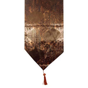 SOFT CHOCOLATE FLOWERS STRIPE VELVET WEDDING DECO TASSELS TABLE RUNNER CLOTH - Picture 1 of 2
