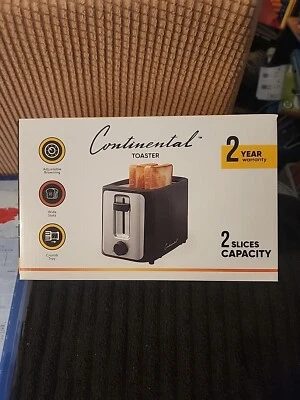 NEW - NEVER USED - CONTINENTAL BLACK 2 SLICE TOASTER -IN ORIGINAL BOX-WIDE SLOTS - Image 1 of 4