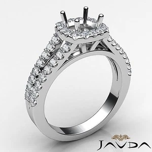 Anillo de compromiso de diamantes con halo semi montaje cojín oro blanco de 14 k 0,75 quilates - Imagen 1 de 7