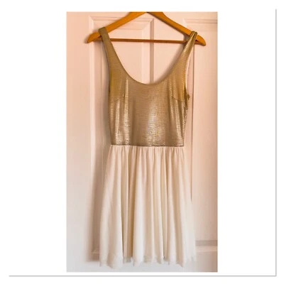 Forever New Stretch Gold And Ivory Party Dress 8 - image 1 of 3