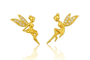 9ct gold  stud earrings Angel wings Ladies Earrings design 10 mm pair - Picture 1 of 6