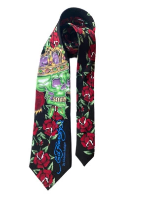 Corbata ED Hardy de Christian Audigier negra roja rosa amarilla mariposa pura seda 100 % Foto 1 de 4