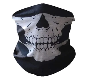 SKULL Black Cotton Stretchy Bandana Biker Tube Neck Warmer Ski Closure - Picture 1 of 5