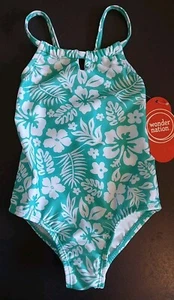 Neu mit Etikett Wonder Nation Kleinkind Mädchen grün Blumen Einteiler Badeanzug Größe 2T - Bild 1 von 2