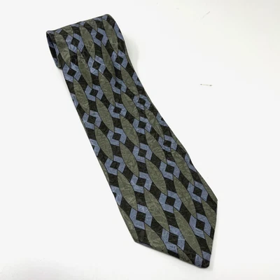 Corbata ancha Oleg Cassini para hombre verde azul estampado geométrico 100 % seda Italia de colección Foto 1 de 4