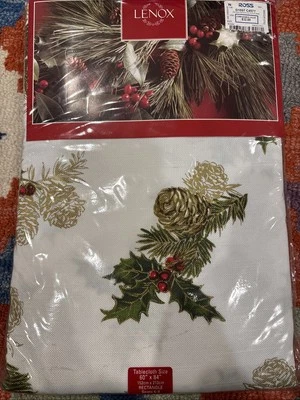 Lenox Holiday Scattered Holly Christmas Tablecloth 60x84in. Pinecone holiday rec - Image 1 of 4