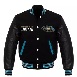 NFL Jacksonville Jaguars Black Body Black Leather Sleeves Jacket Men Size M - Bild 1 von 5