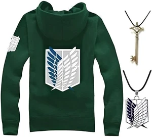 Attack on Titan Felpa con Cappuccio Set L Ali Verdi + Chiave + Collana Survey Corps Costume - Foto 1 di 6