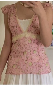 Vintage Dolce & Gabanna rosa Seide Spitze Blumen Babydoll Top Damen X-small EU 32 YY2 - Bild 1 von 9