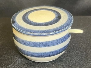 Vintage Kiyomizu Ware japanische Gewürz-/Salzkeller Keramik blau & weiß mit Löffel - Bild 1 von 15