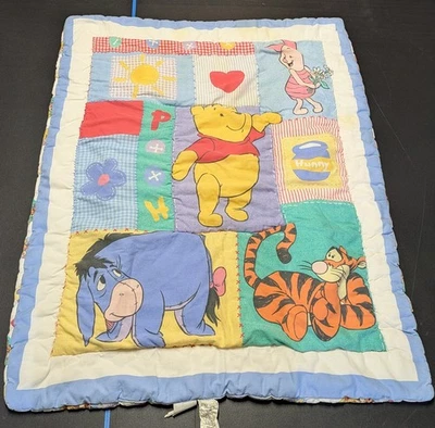Винтажное одеяло для детской кроватки Winnie the Pooh Eeyore Piglet Tigger синее - Изображение 1 из 4